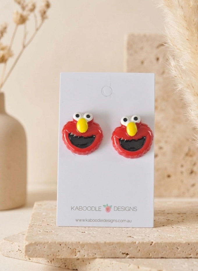 Sesame Street Elmo Earrings - Acrylic TV Show Retro Cartoon Earrings