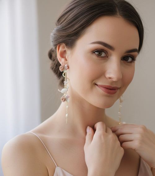 Novelty Cat Rose Flower Drop Dangle Earrings