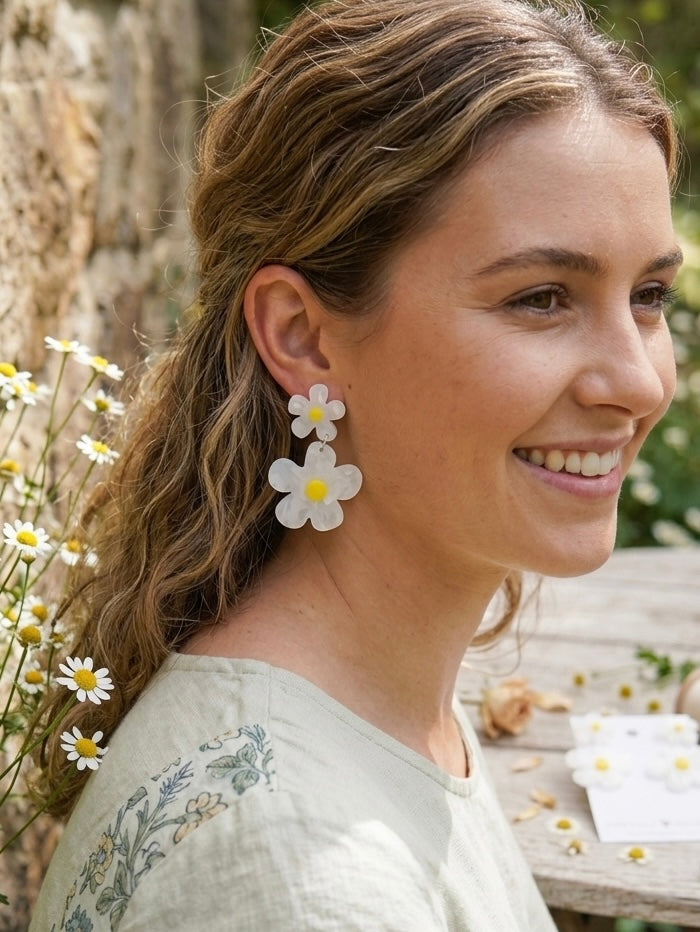 Acrylic Daisy Flower Drop Dangle Earrings