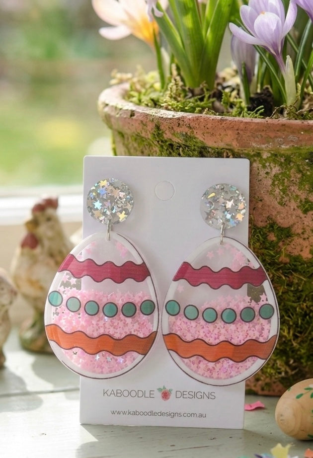 Acrylic Chocolate Easter Egg Glitter Stars Shaker Drop Dangle Earrings