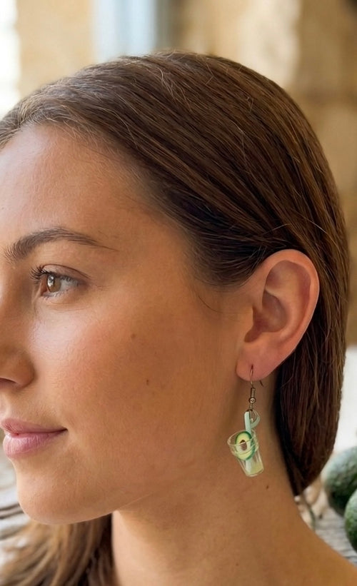 Avocado Tea shake Drink Dangle Drop Earrings