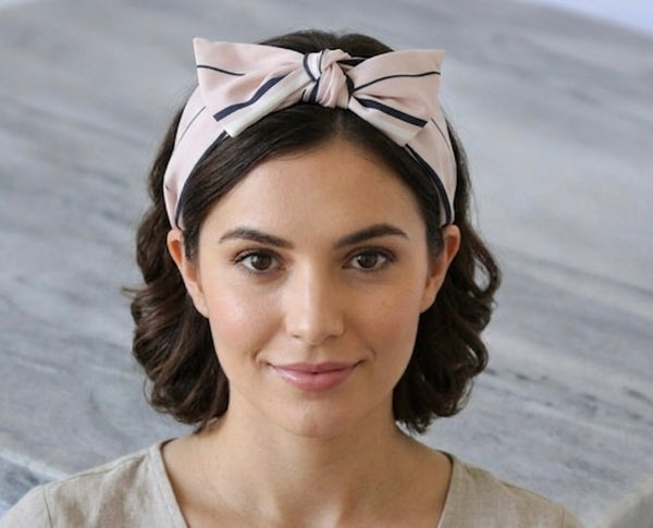 Fabric Bow Headband - Pink Striped Print