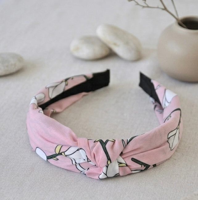 Fabric Knotted Headband - Pastel Pink Flowers