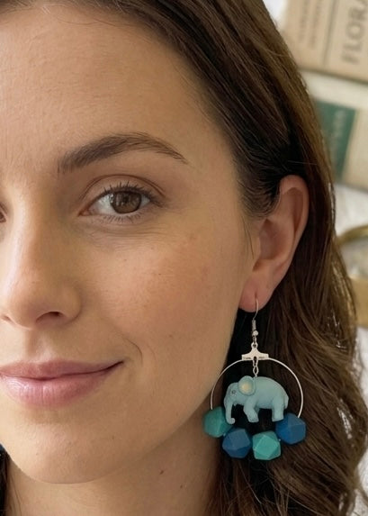 Elephant Geometric Bead Drop Dangle Earrings