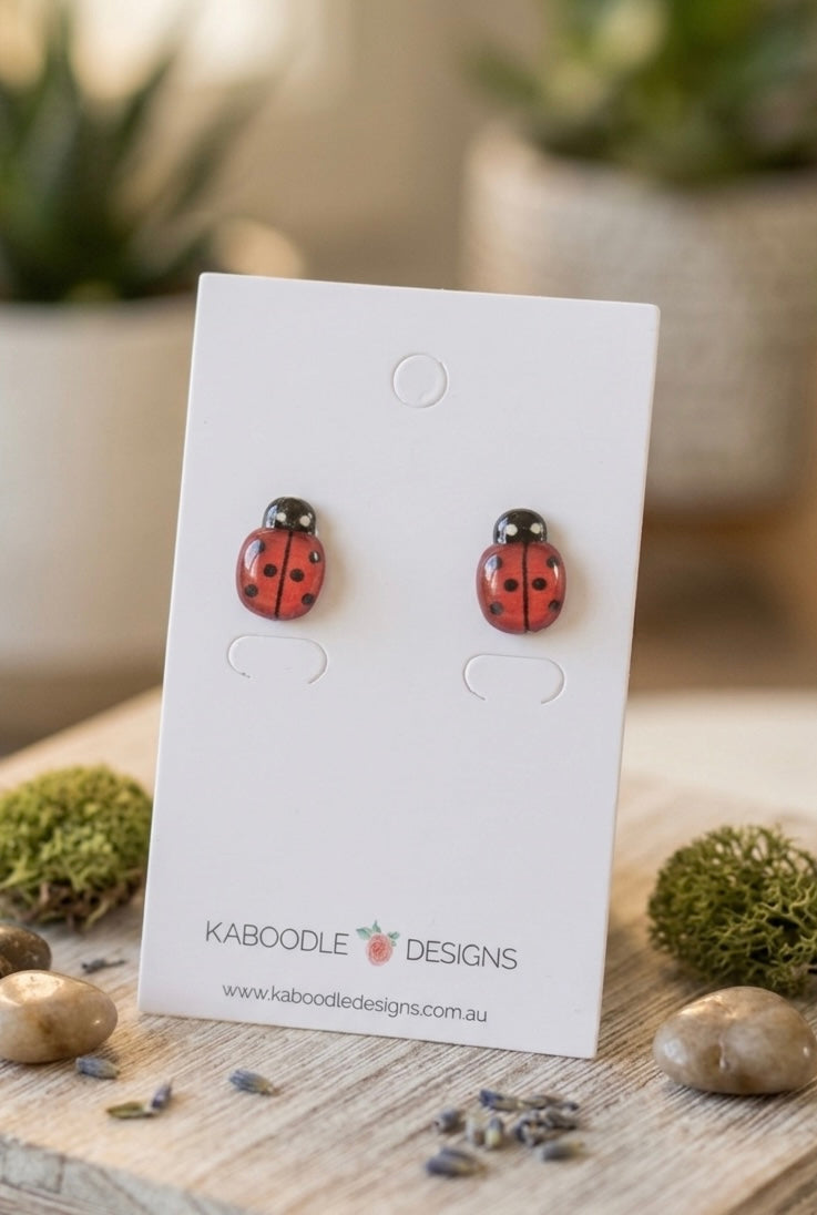 Ladybird Ladybug Beetle Enamel Stud Earrings