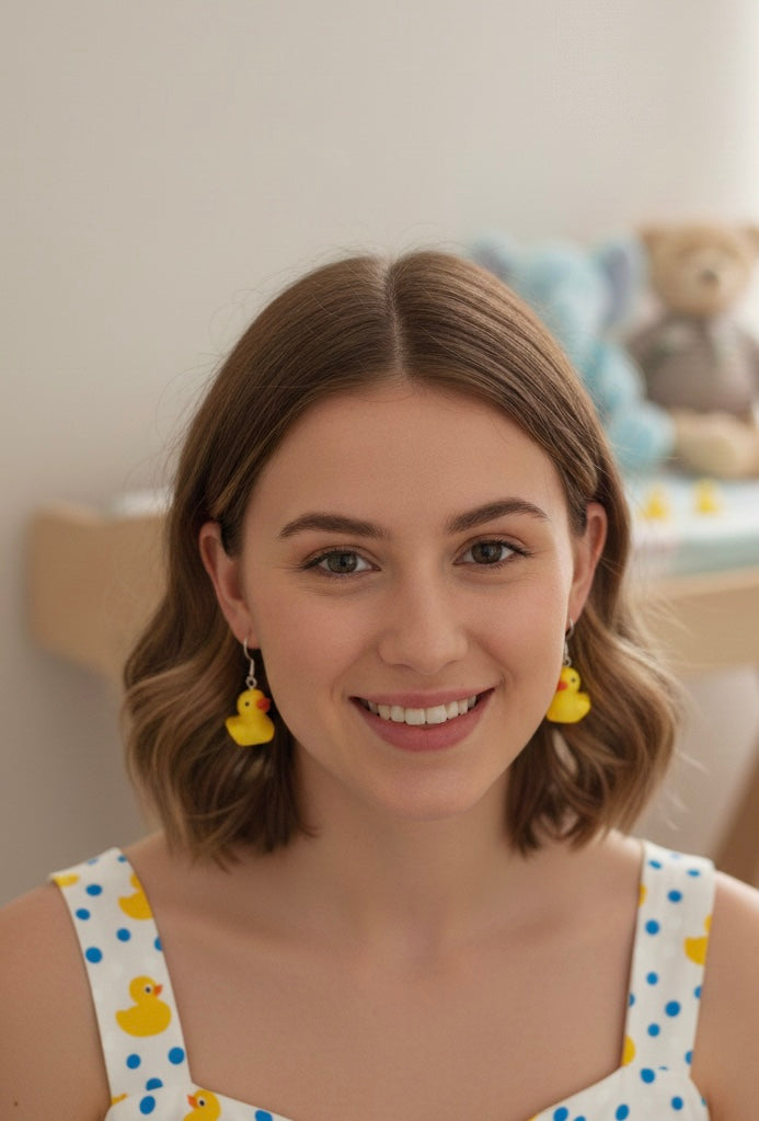 Miniature Rubber Ducky Dangle Drop Earrings