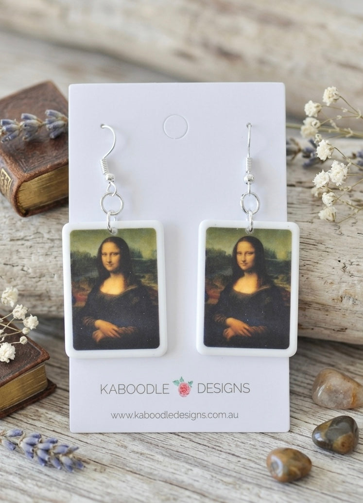 Acrylic Mona Lisa Leonardo da Vinci Painting Novelty Dangle Drop Earrings