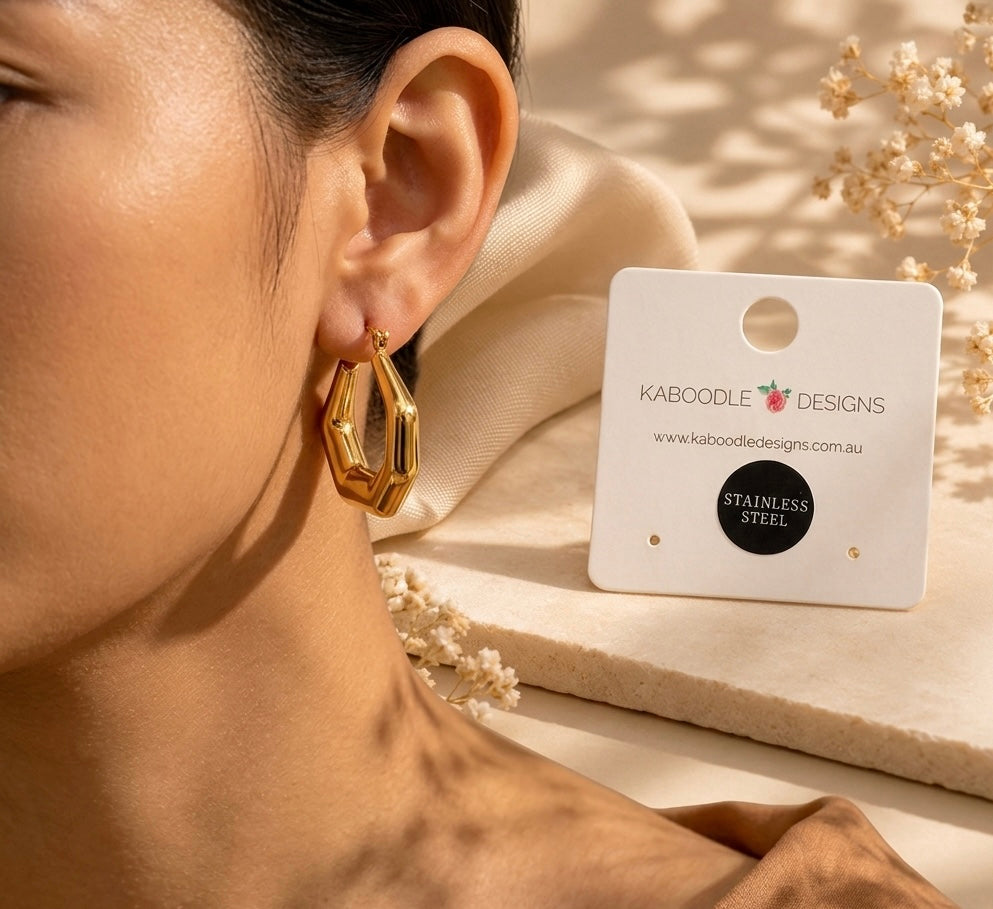 Stainless Steel 18k Gold Plated Hoop Drop Earrings
