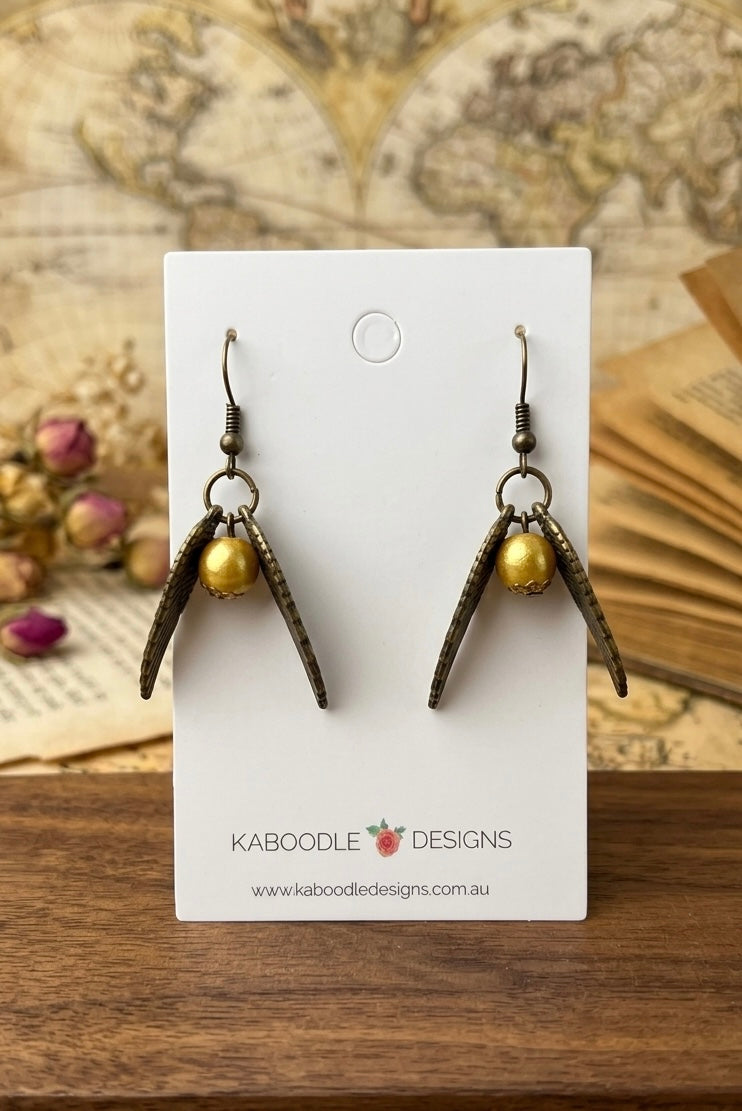 Harry Potter Inspired Golden Snitch Dangle Earrings