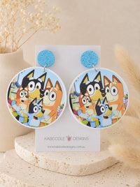 Bluey Family Earrings - Blue Heeler Dog Dangle Drops