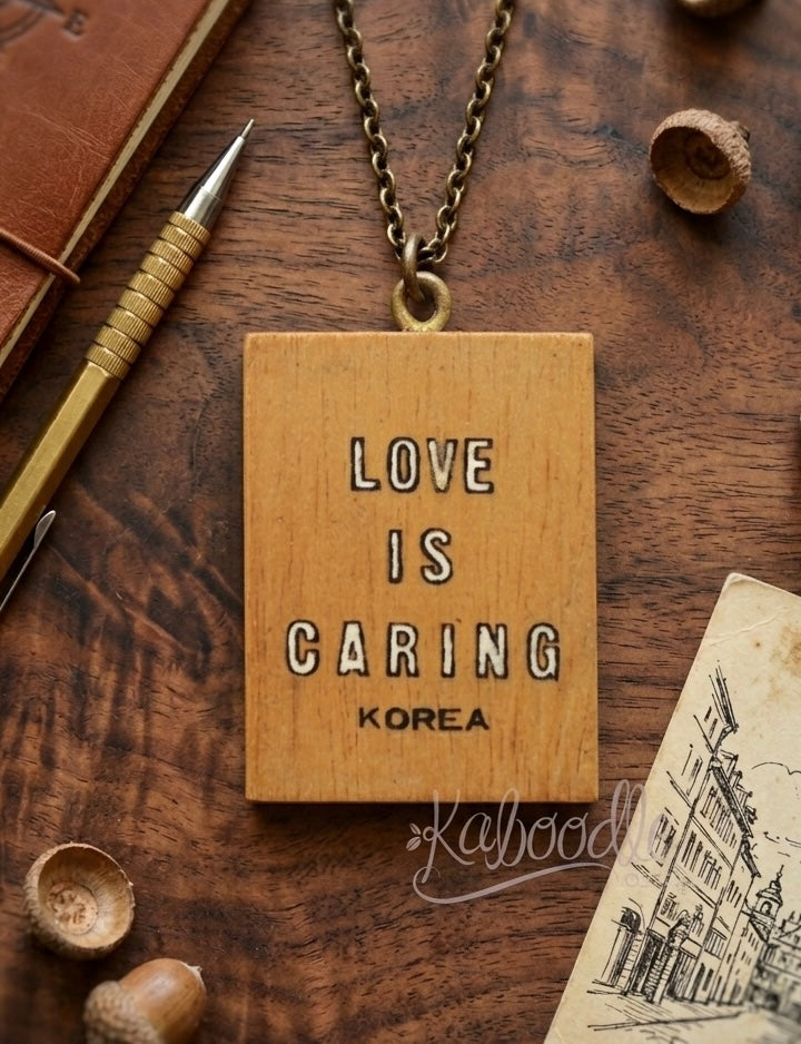 Wooden Vintage Moppet Necklace - Love is Caring - Rare Find