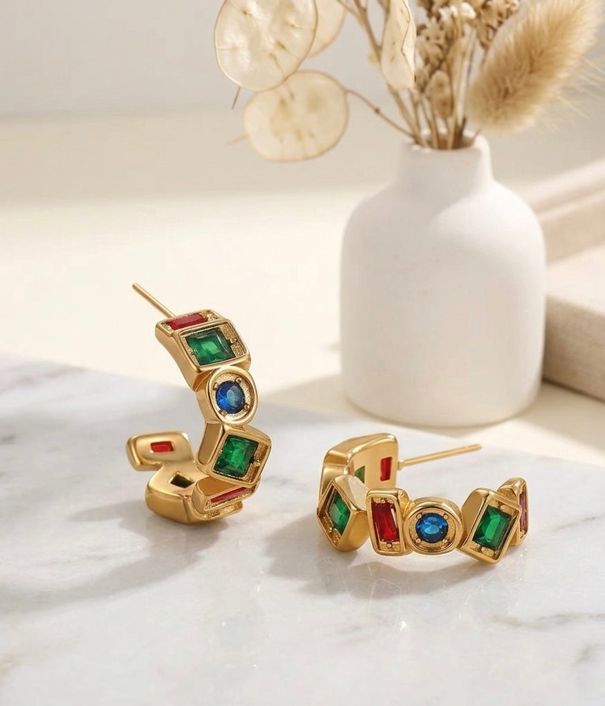 Stainless Steel 18k Cubic Zirconia Hoop Earrings
