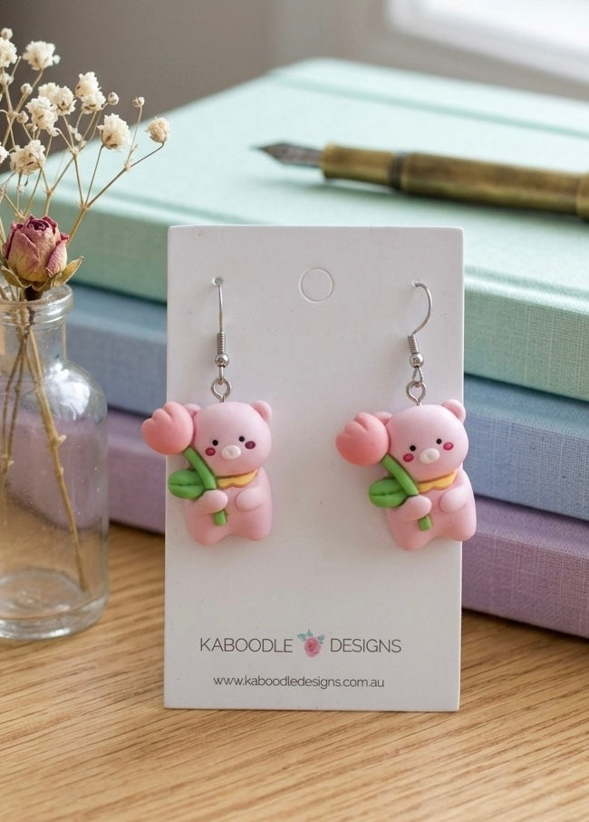Pig Tulip Flower Drop Dangle Earrings