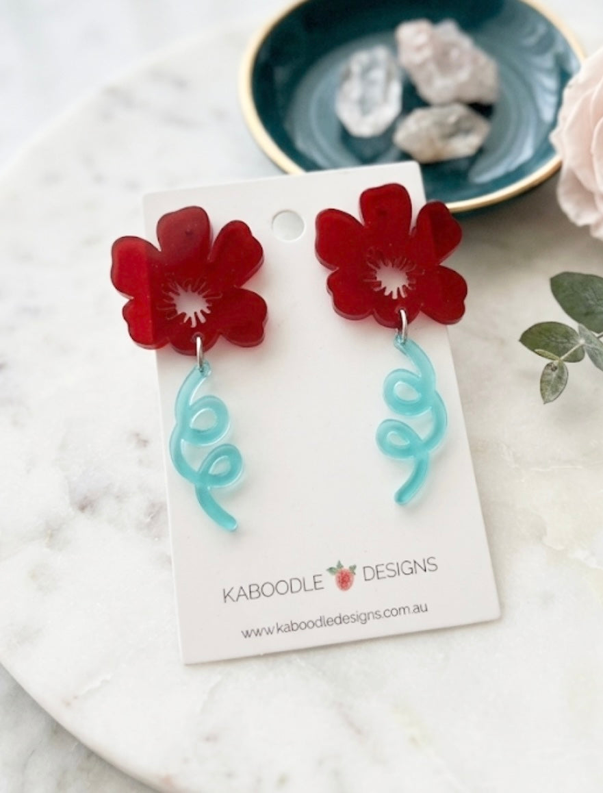 Red Flower Stud Earrings