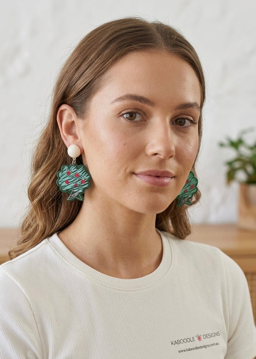 Acrylic Apple Tree Drawing Teachers Drop Dangle Earrings