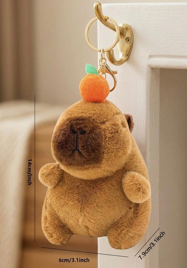 Capybara with Orange Plush Handbag Keychain Keyring