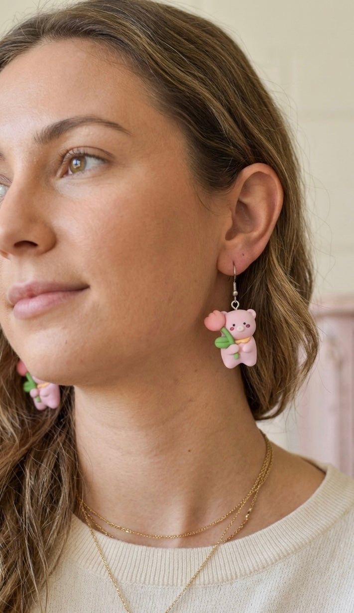 Pig Tulip Flower Drop Dangle Earrings