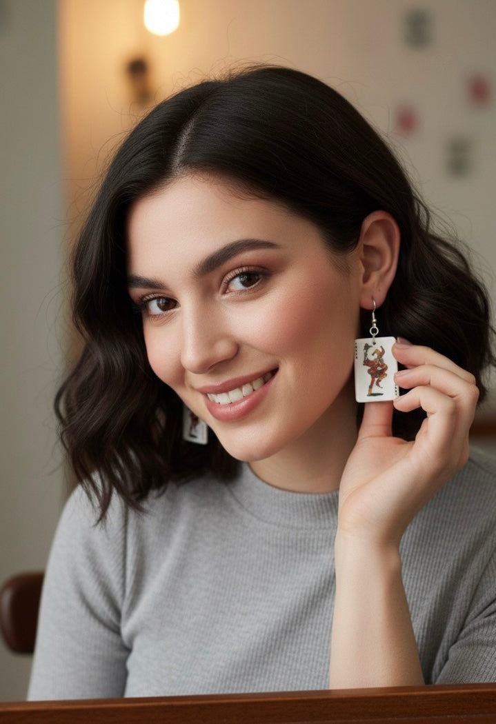 Acrylic Playing Cards Joker Novelty Dangle Drop Earrings