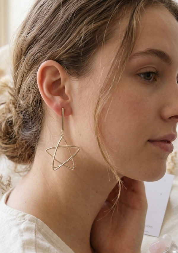 Novelty Cutout Star Dangle Drop Earrings - Gold