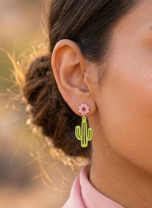 Cactus Desert Outback Flower Drop Dangle Earrings