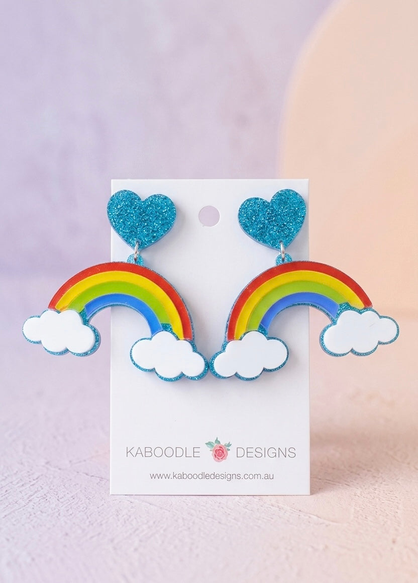 Acrylic Perspex Rainbow Cloud Dangle Earrings
