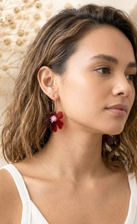Poppy Earrings - Red Acrylic Flower Dangle Drops