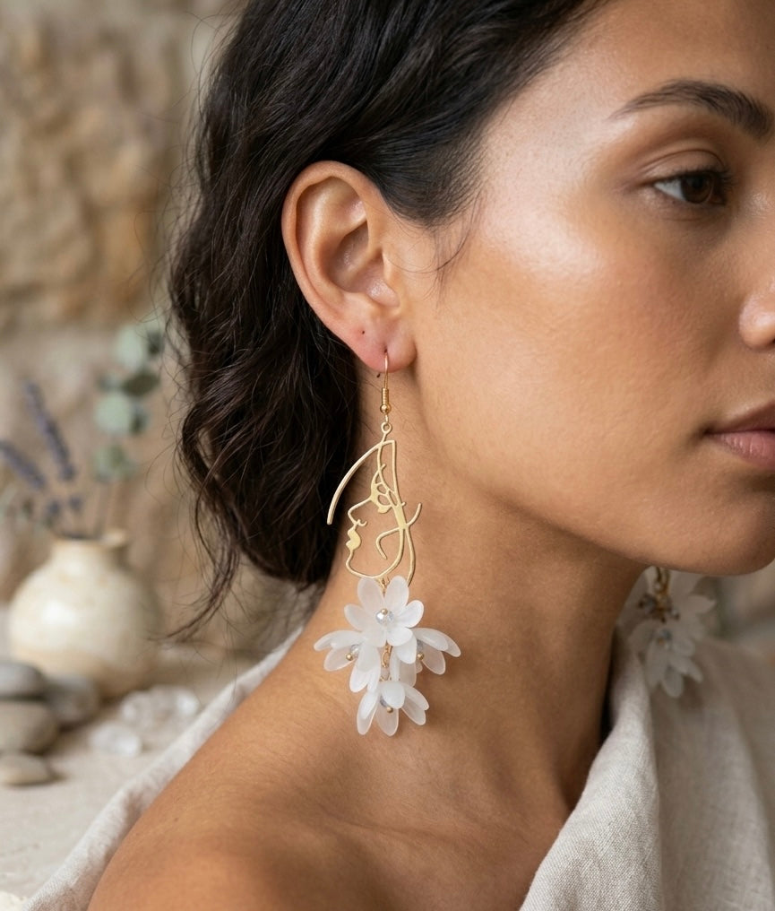 Face Cutout Flowers Drop Dangle Earrings
