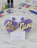 Acrylic Girl Gang Glitter Heart Drop Dangle Earrings