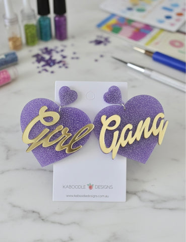 Acrylic Girl Gang Glitter Heart Drop Dangle Earrings