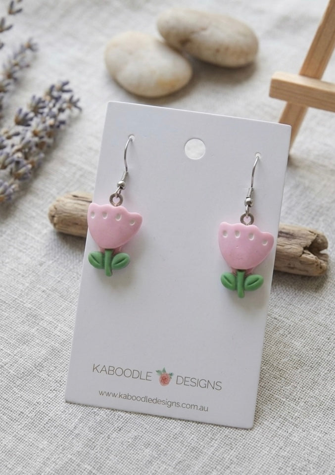 Tulip Flower Drop Dangle Earrings - Pink