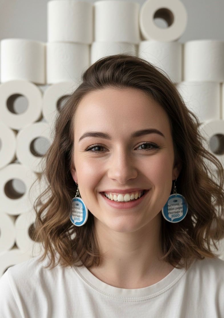 Covid Surviving 2020 Toilet Paper Crisis Novelty Fun Drop Dangle Earrings