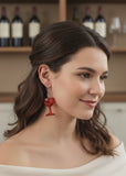 Red Wine Glass Novelty Dangle Drop Earrings - Clear