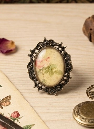 Vintage Shabby Chic Victorian Rose - Vintage Inspired Adjustable Ring