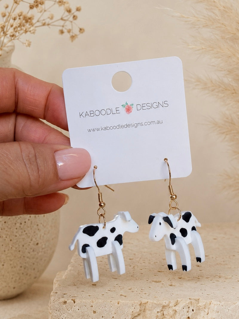 Cow Earrings - Novelty Farm Animal Dangle Drops