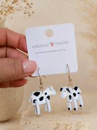 Cow Earrings - Novelty Farm Animal Dangle Drops
