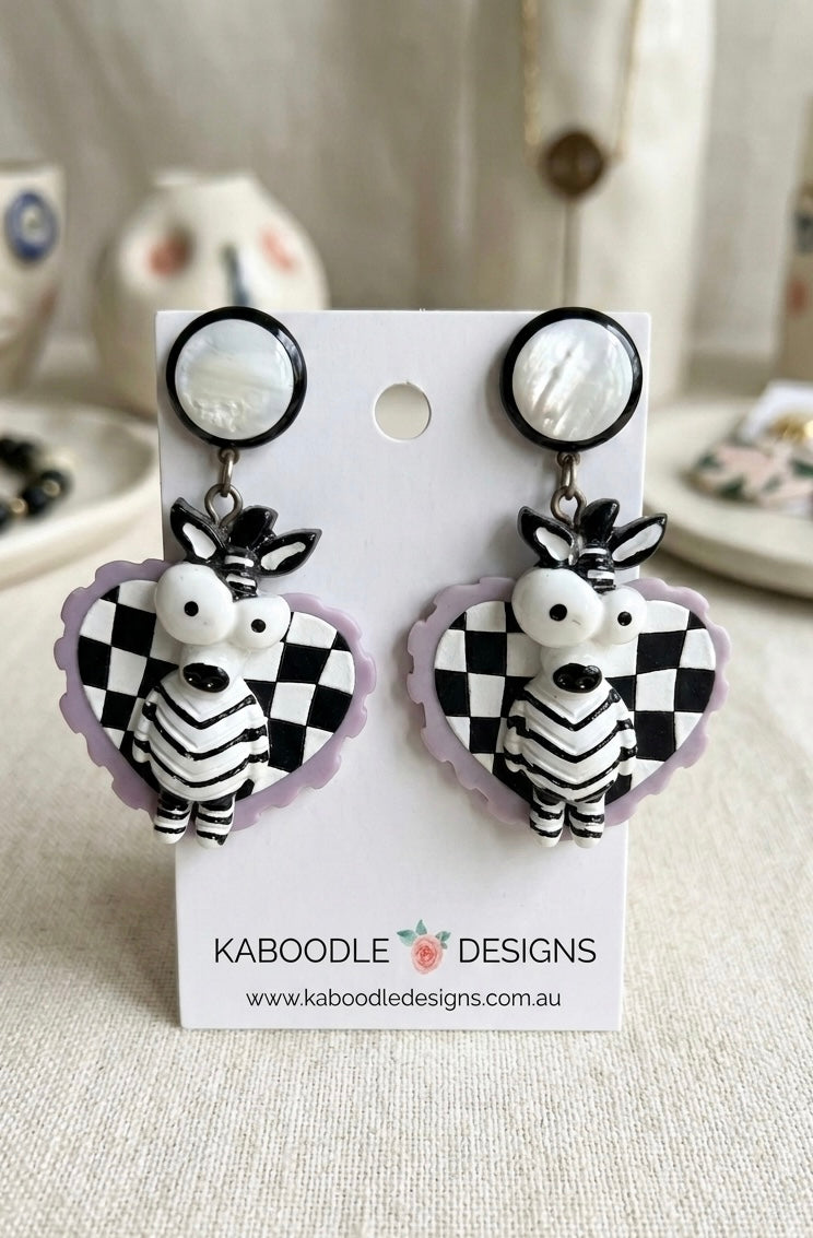 Acrylic Zebra Checkers Drop Earrings