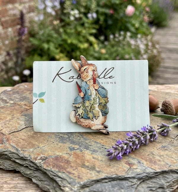 Peter Rabbit Wood Wooden Brooch