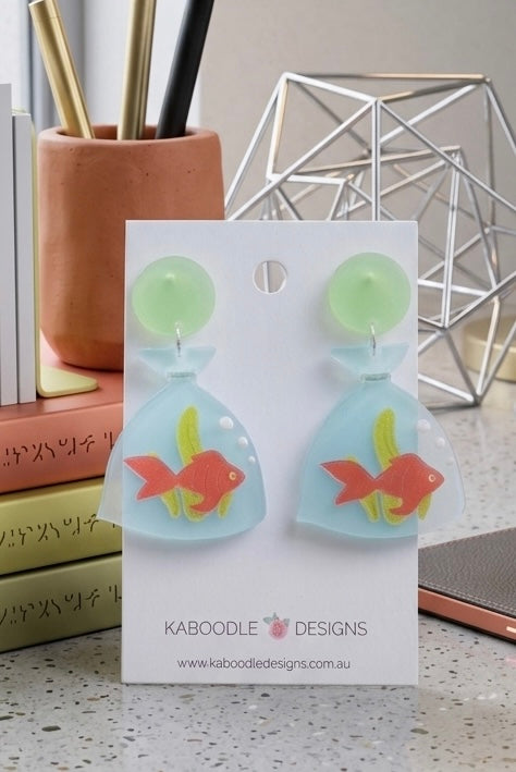 Acrylic Goldfish Bag Koi Drop Dangle Earrings