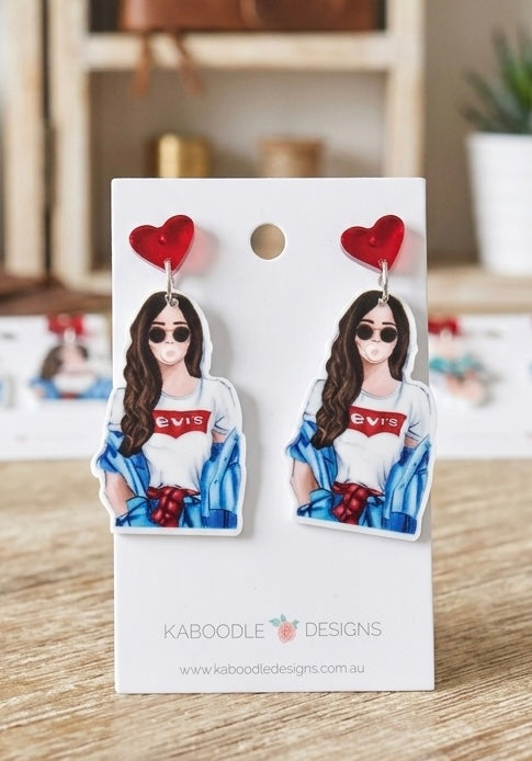 Acrylic Perspex Fashionista Bubble Gum Girl Statement Dangle Earrings