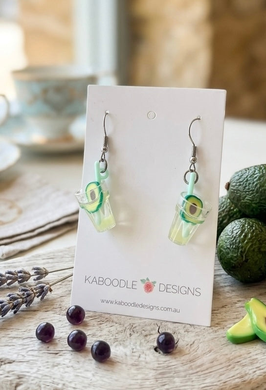 Avocado Tea shake Drink Dangle Drop Earrings