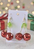 Disco Ball Christmas Cherry Bling Drop Earring