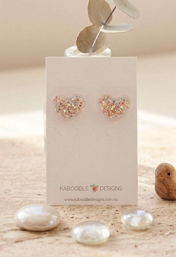 Glitter Heart Stud Earrings
