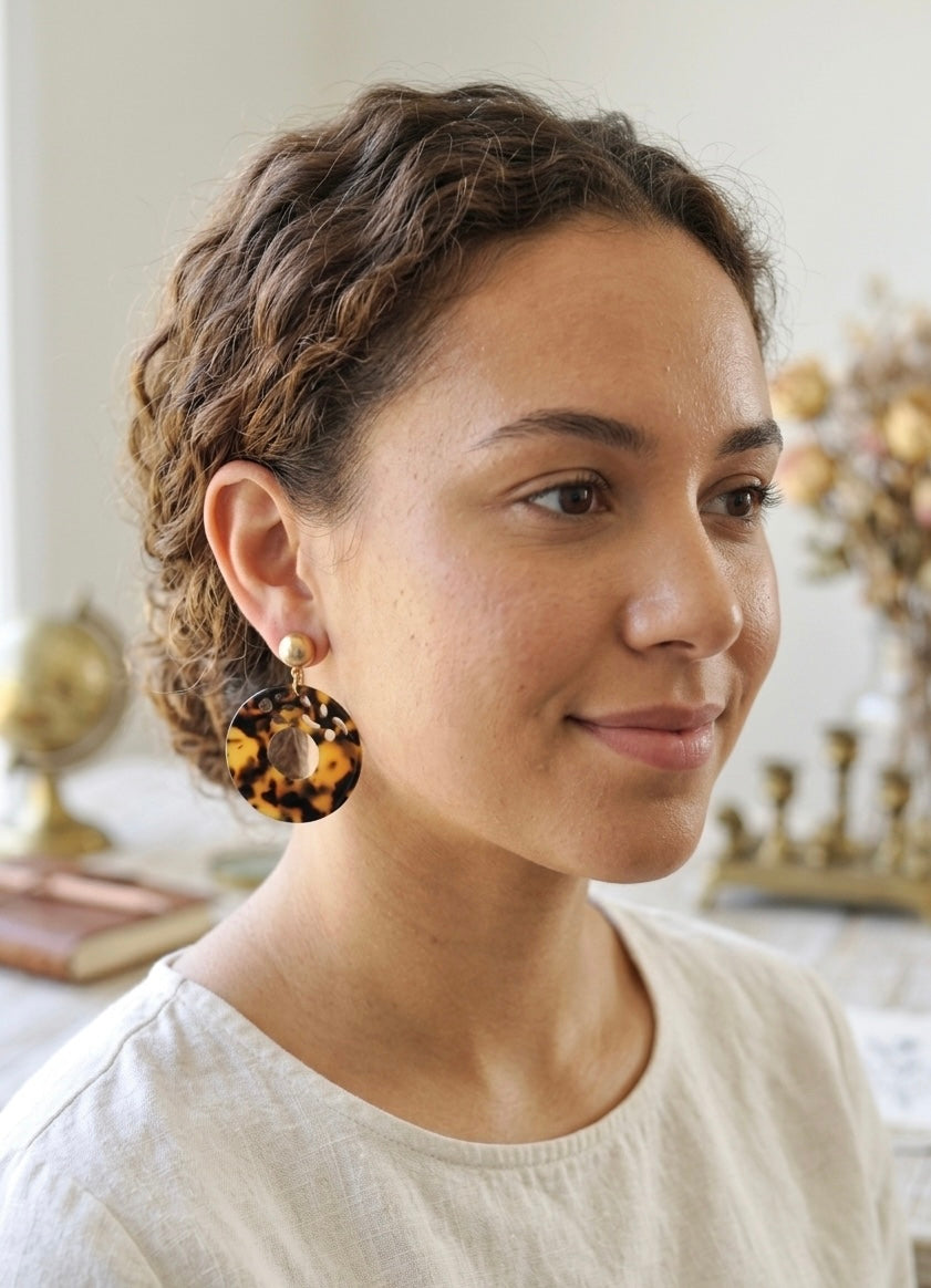 Acrylic Perspex Leopard Print Circle Dangle Drop Earrings
