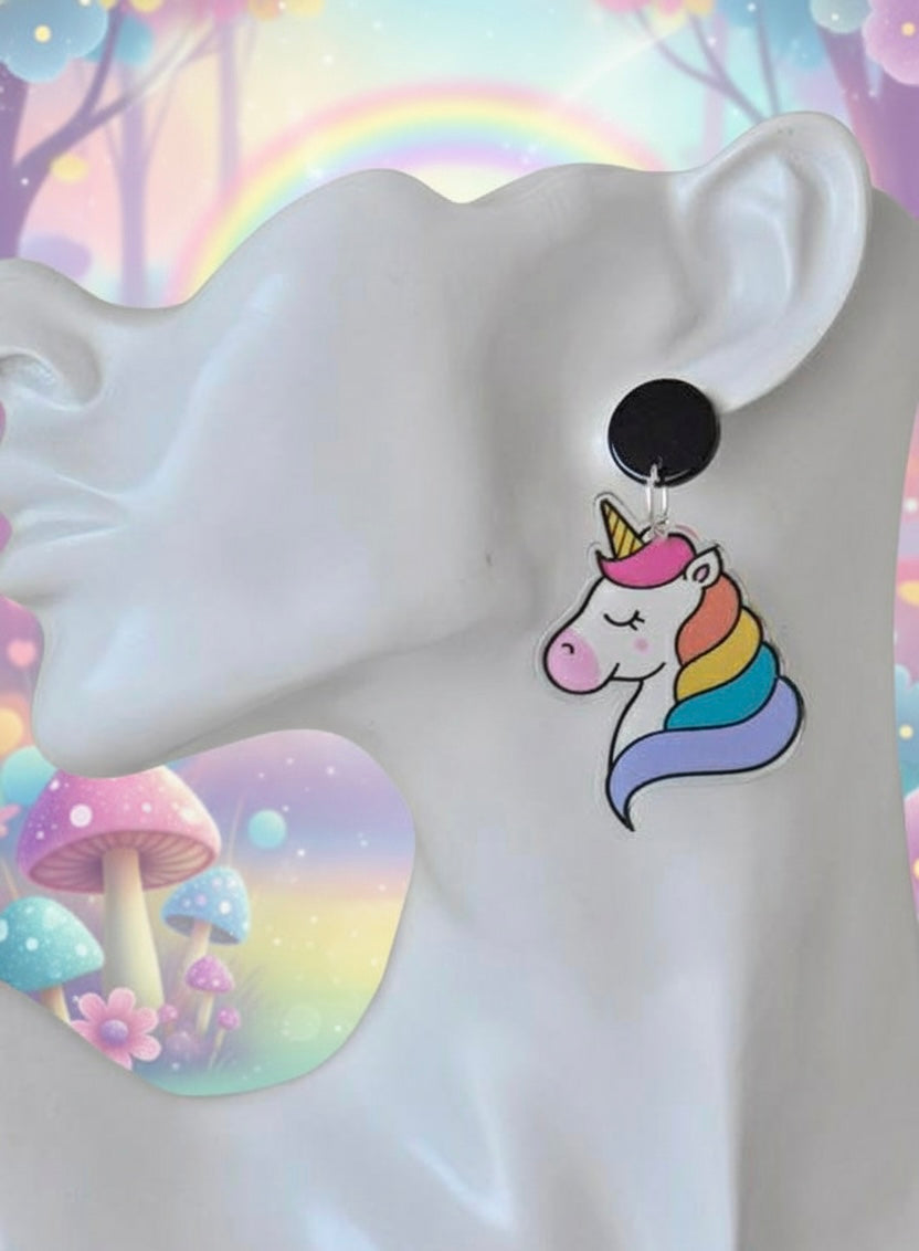 Acrylic Rainbow Unicorn Drop Dangle Earrings