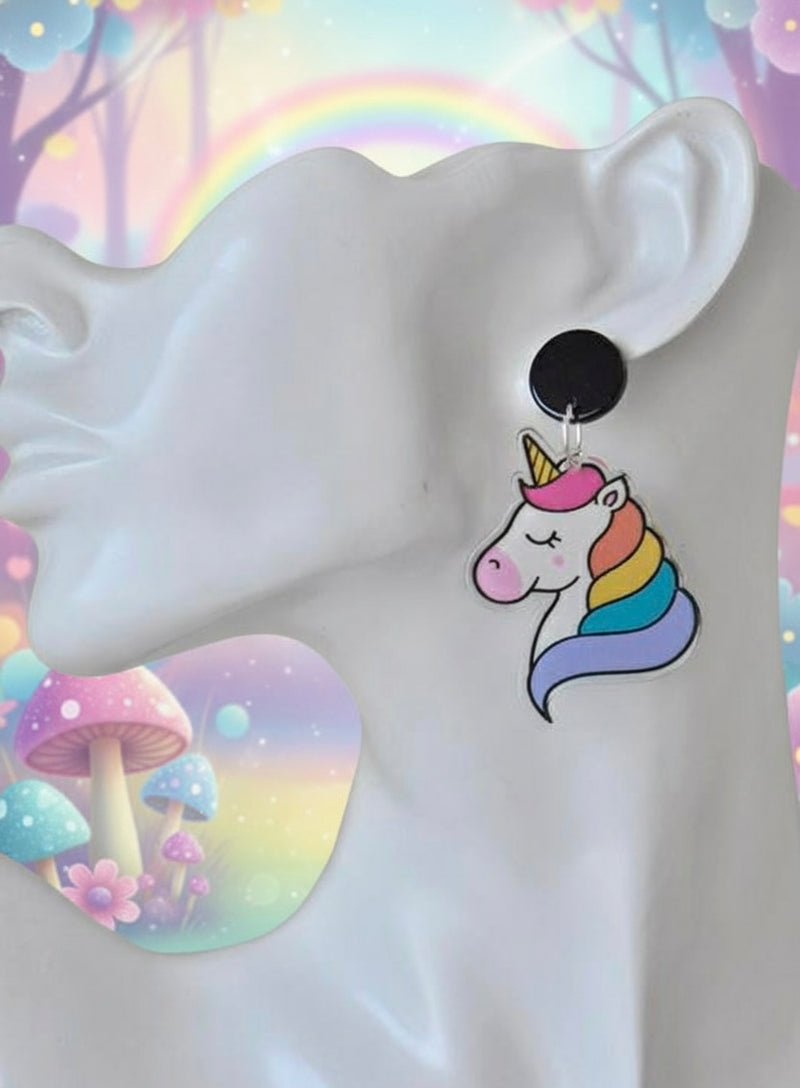 Acrylic Rainbow Unicorn Drop Dangle Earrings