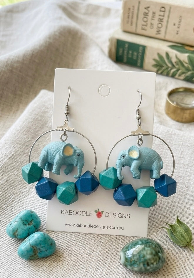 Elephant Geometric Bead Drop Dangle Earrings