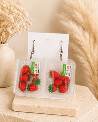Strawberry Punnet Drop Dangle Earrings