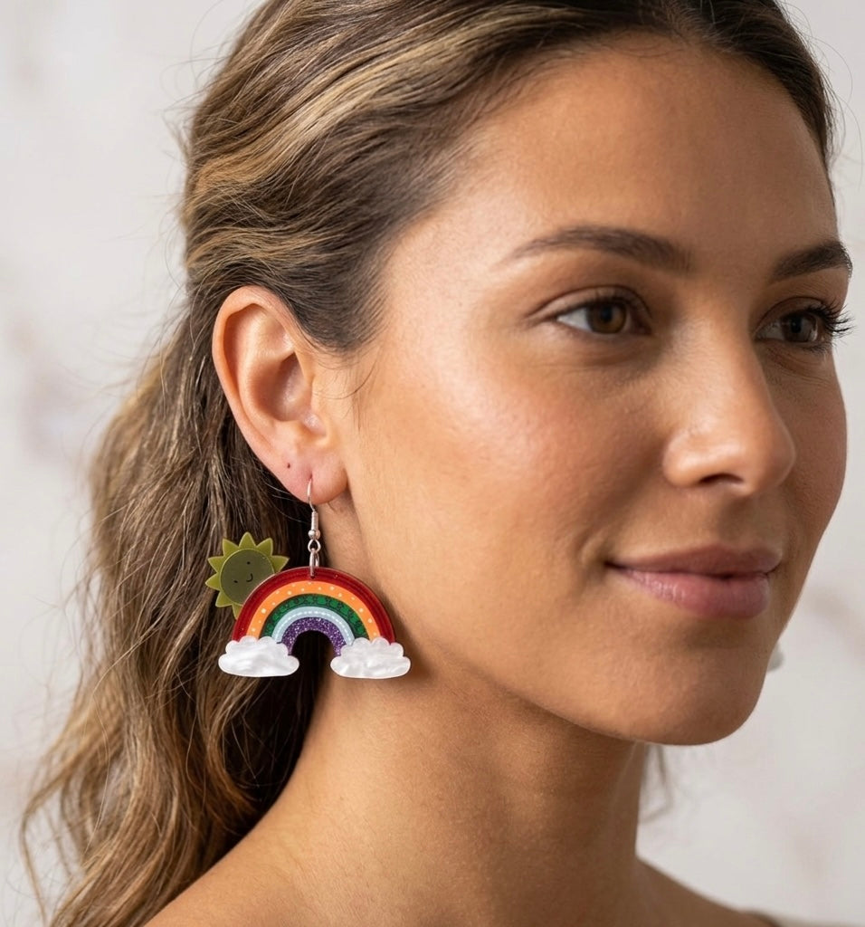 Rainbow Cloud Sun Drop Earrings