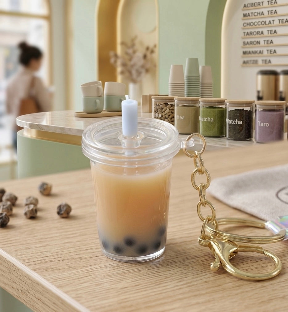 Bubble Tea Pearl Milk Tea Boba Novelty Fun Liquid Keychain Keyring