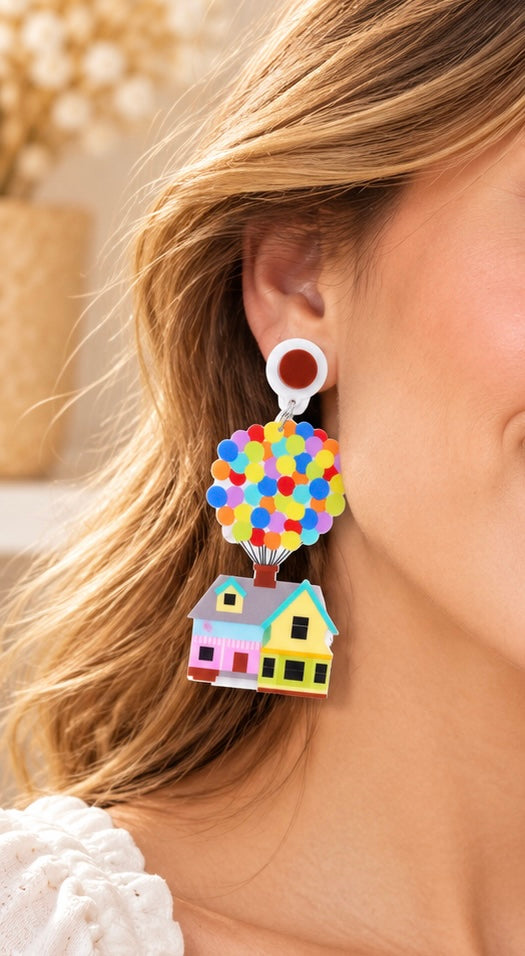 Balloon House Earrings - Acrylic Perspex Drop Dangles